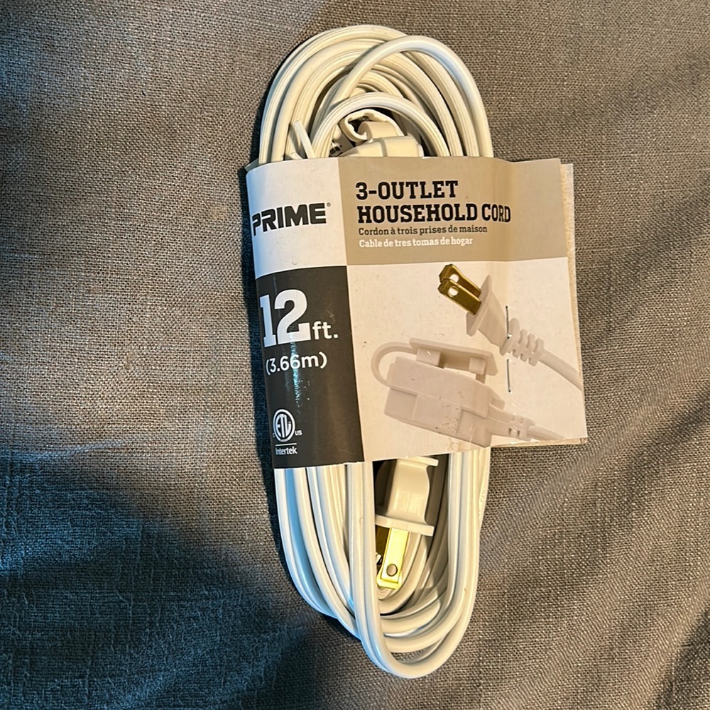 Three outlet household extension cord 12 feet.